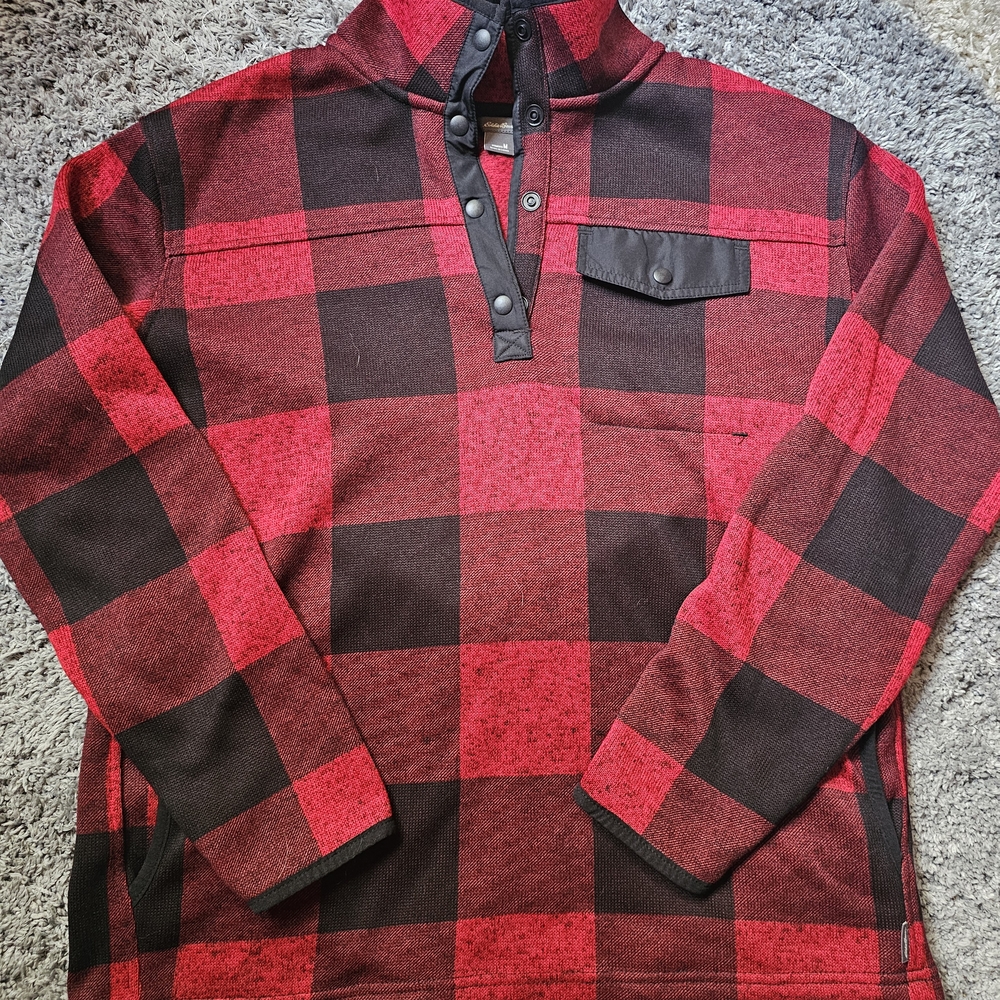 Eddie Bauer Red and Black Plaid Sweatshirt